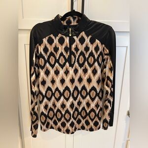 Black and Tan Patterned Actiive Wear Long Sleeve Top